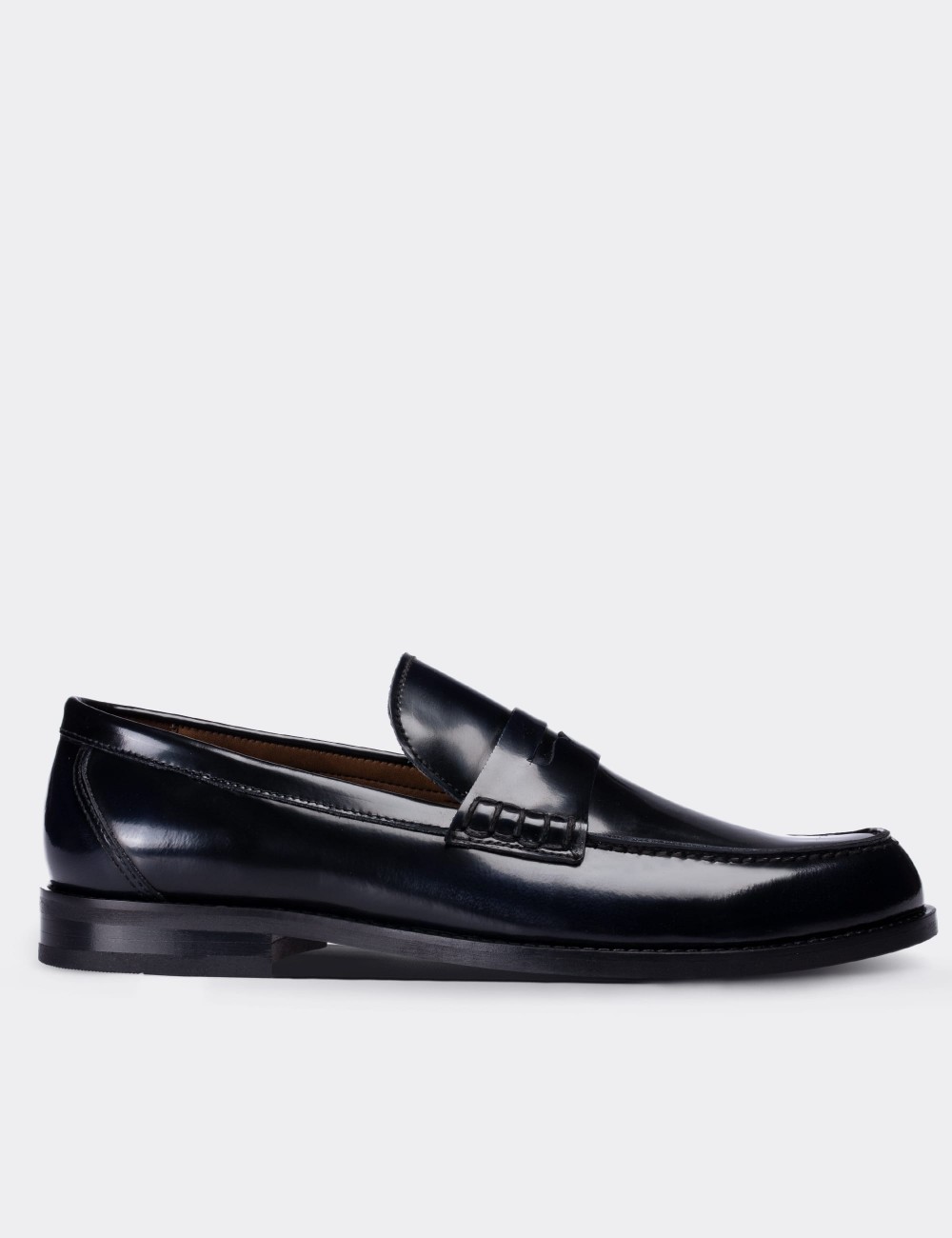 Navy  Leather Loafers - 01538MLCVN01