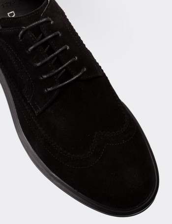 Black Suede Leather Lace-up Shoes - 01293MSYHP10
