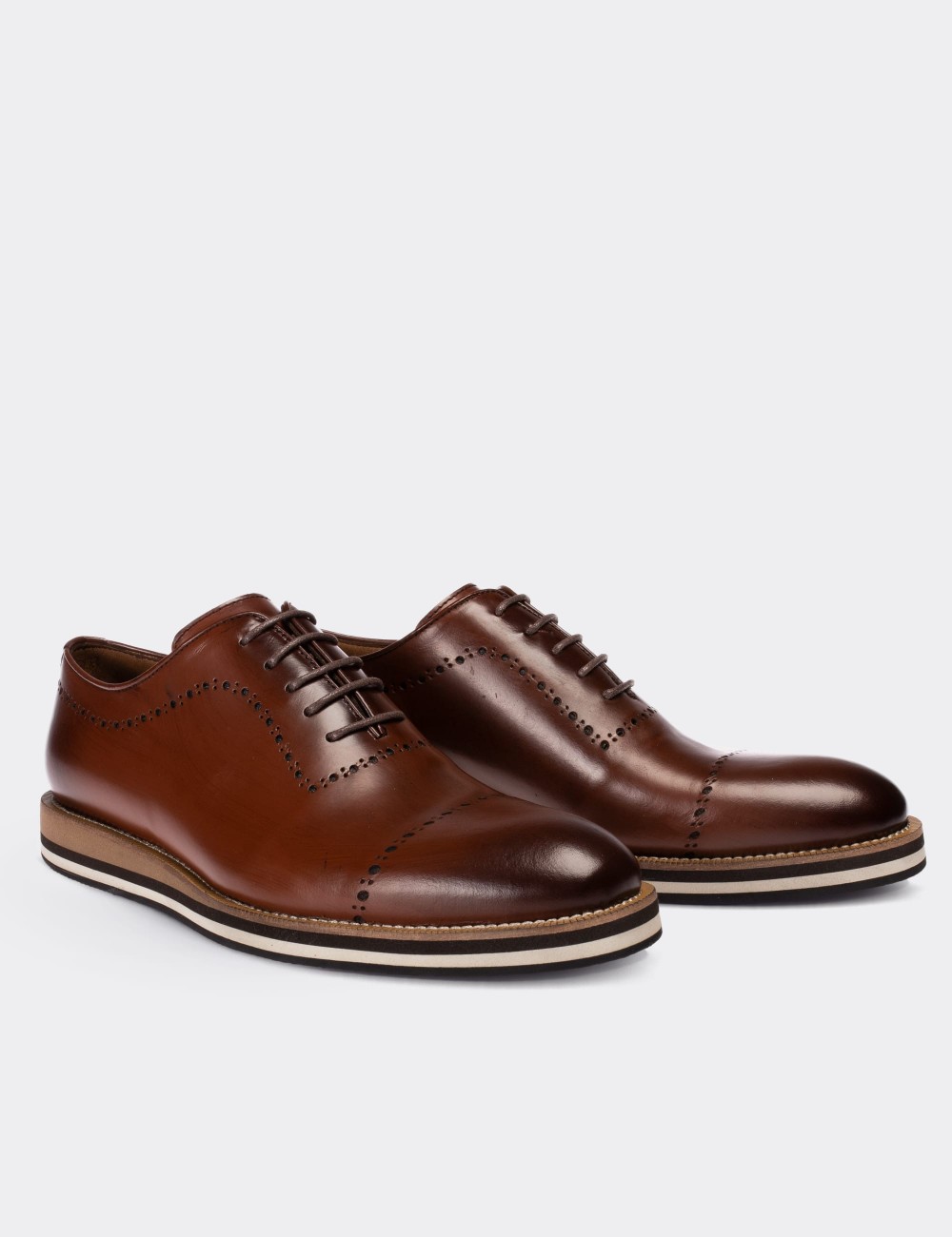 Brown  Leather Lace-up Shoes - 00491MKHVE15