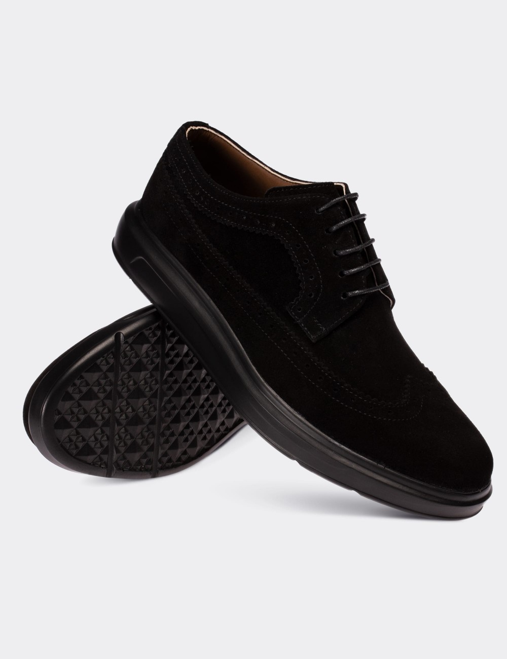 Black Suede Leather Lace-up Shoes - 01293MSYHP10