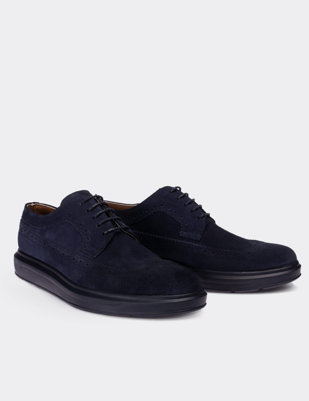 Blue Suede Leather Lace-up Shoes - 01293MMVIP06
