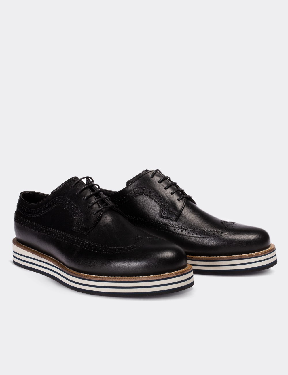 Black  Leather Lace-up Shoes - 01293MSYHE32