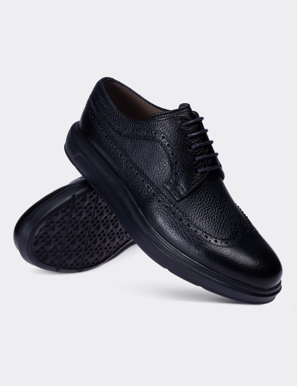 Navy  Leather Lace-up Shoes - 01293MLCVP06