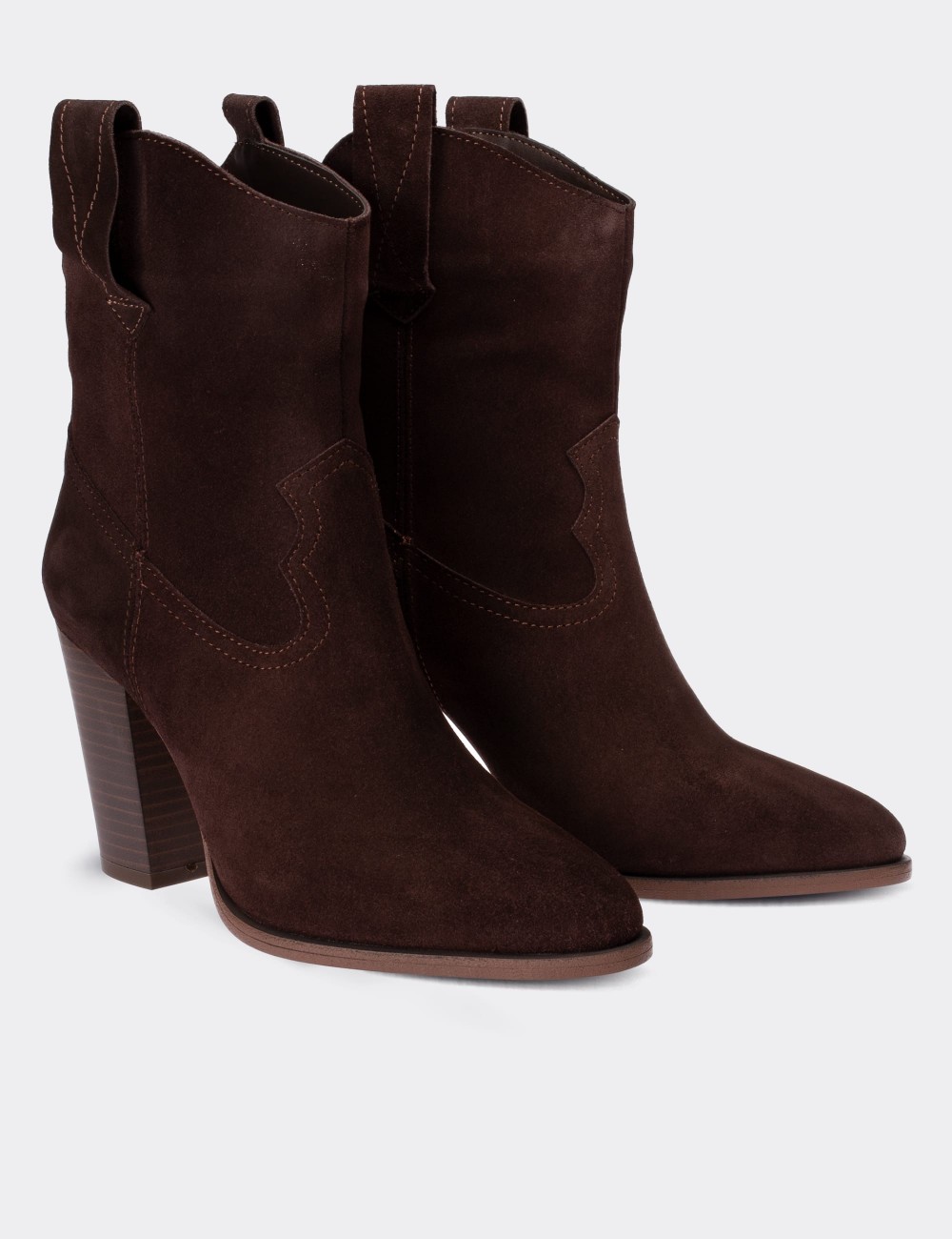 Brown Suede Leather  Boots - E4460ZKHVC01
