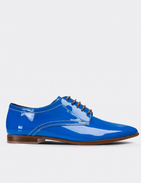 Blue Patent Leather Lace-up Shoes