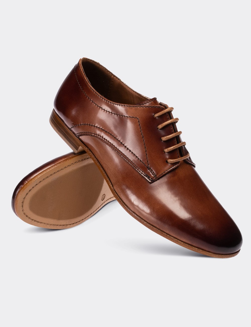 Brown  Leather Lace-up Shoes - 01430ZKHVC06