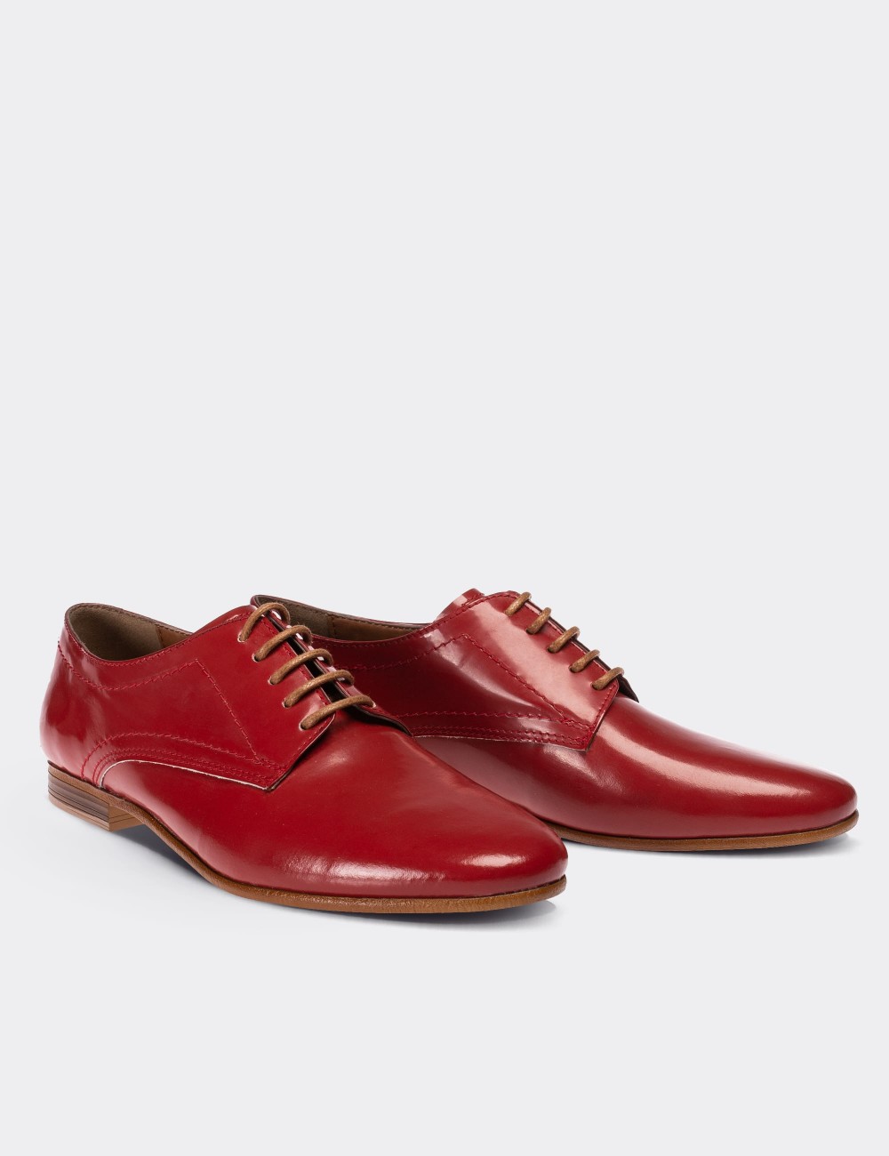 Red  Leather Lace-up Shoes - 01430ZKRMC04