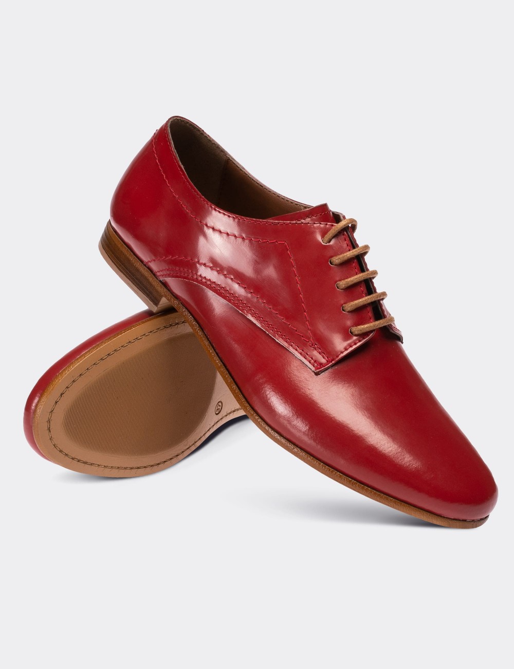 Red  Leather Lace-up Shoes - 01430ZKRMC04