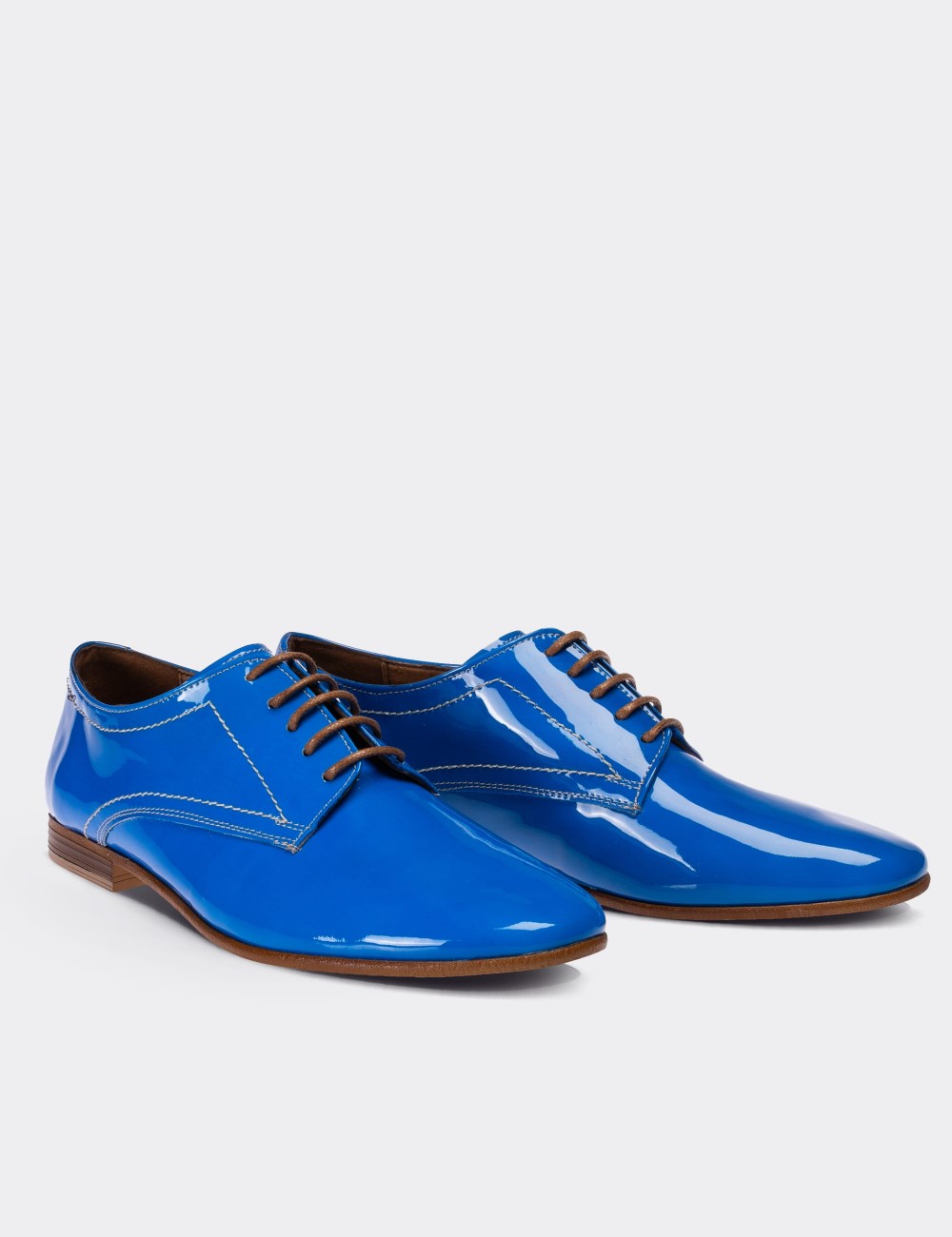 Blue Patent Leather Lace-up Shoes - 01430ZMVIC05