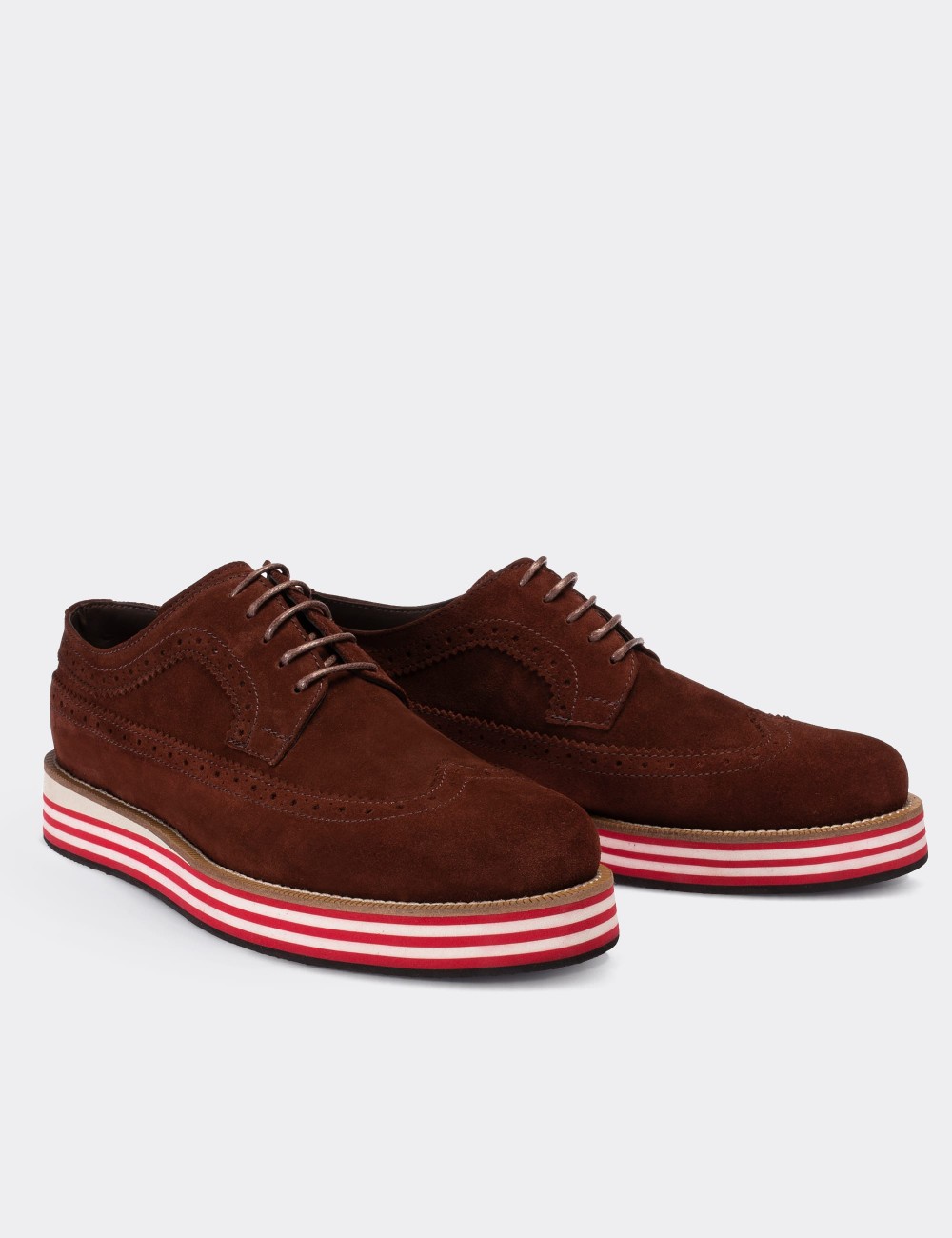 Burgundy Suede Leather Lace-up Shoes - 01293MBRDE16