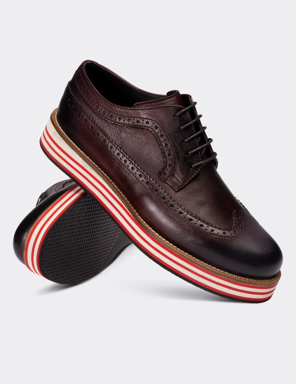 Burgundy  Leather Lace-up Shoes - 01293MBRDE15