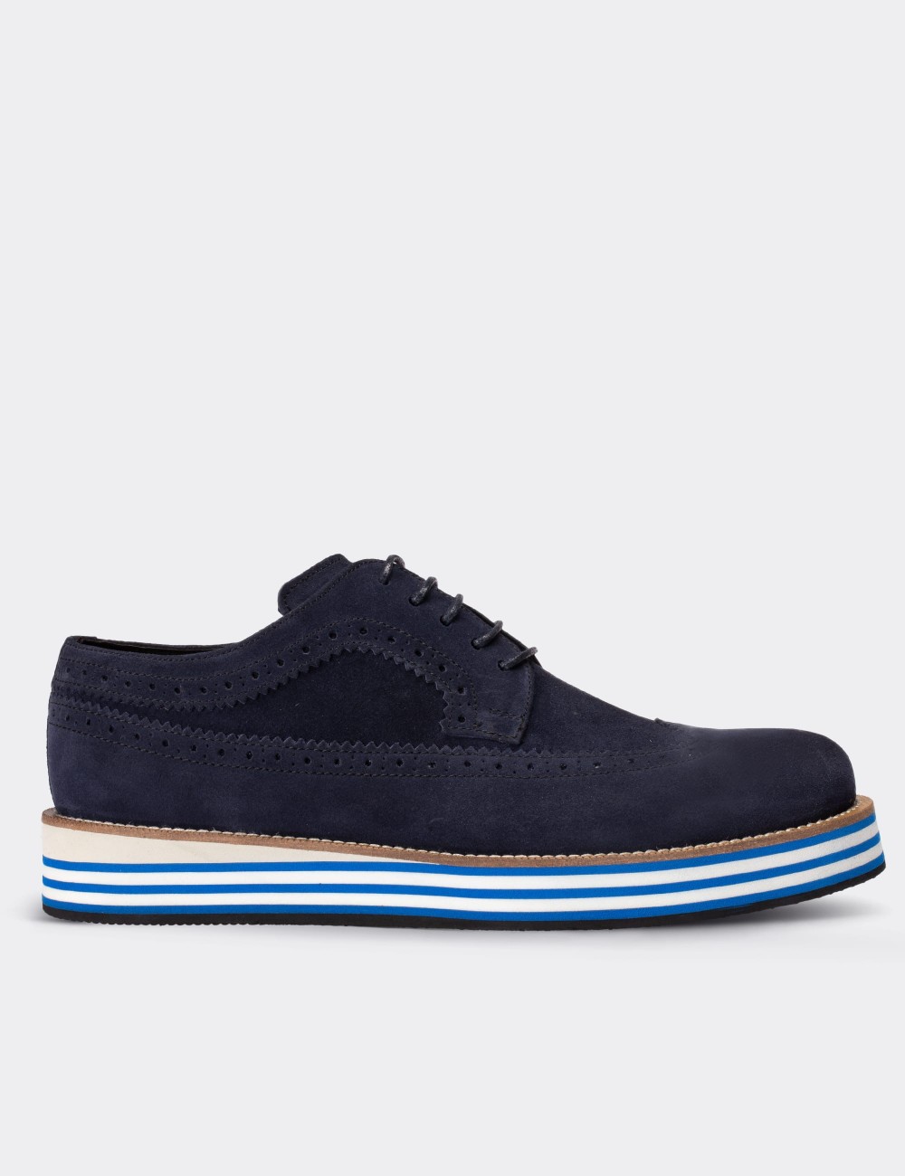 Navy Suede Leather Lace-up Shoes - 01293MLCVE32