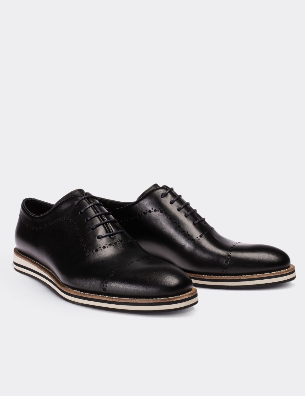 Black  Leather Lace-up Shoes - 00491MSYHE09