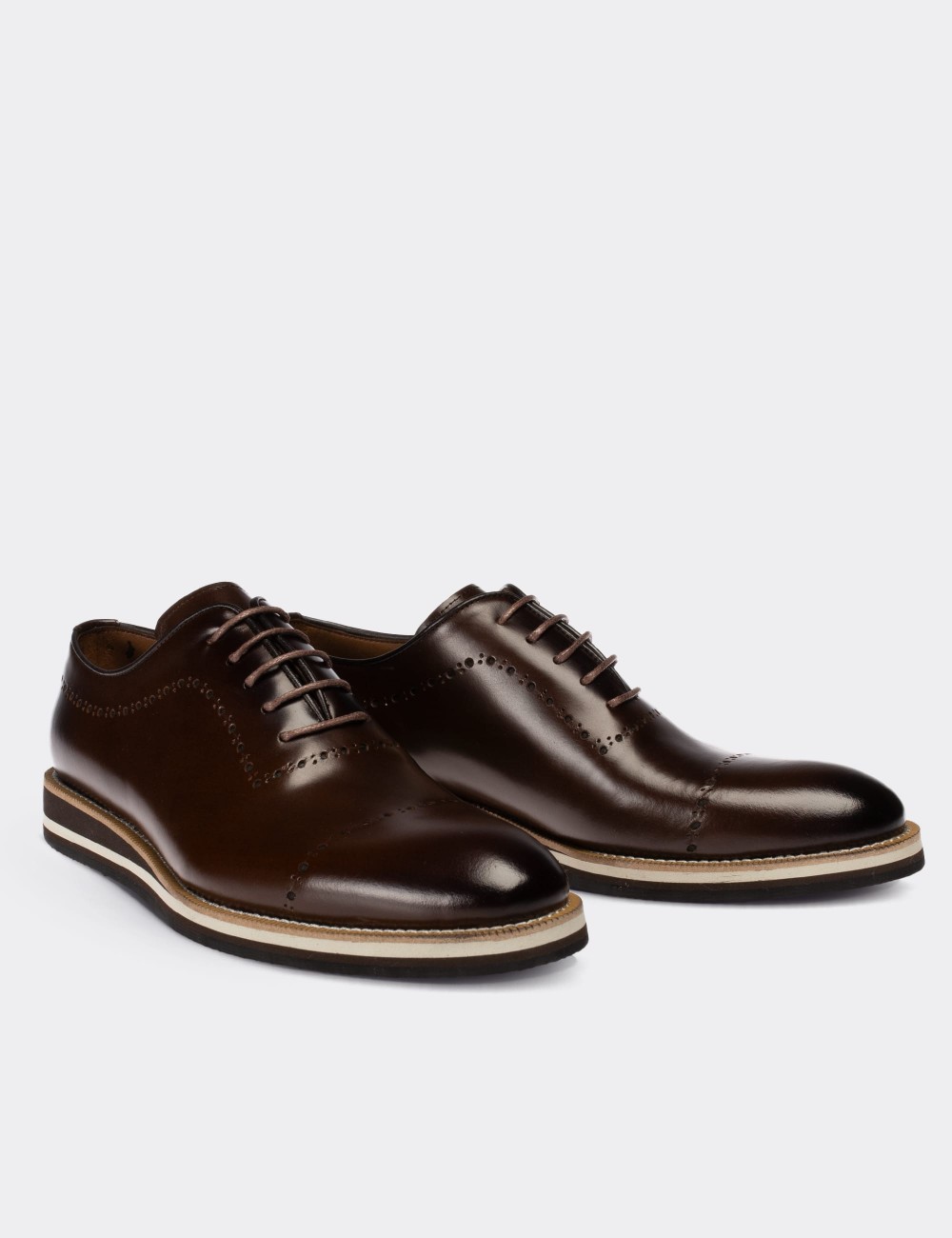 Brown  Leather Lace-up Shoes - 00491MKHVE13