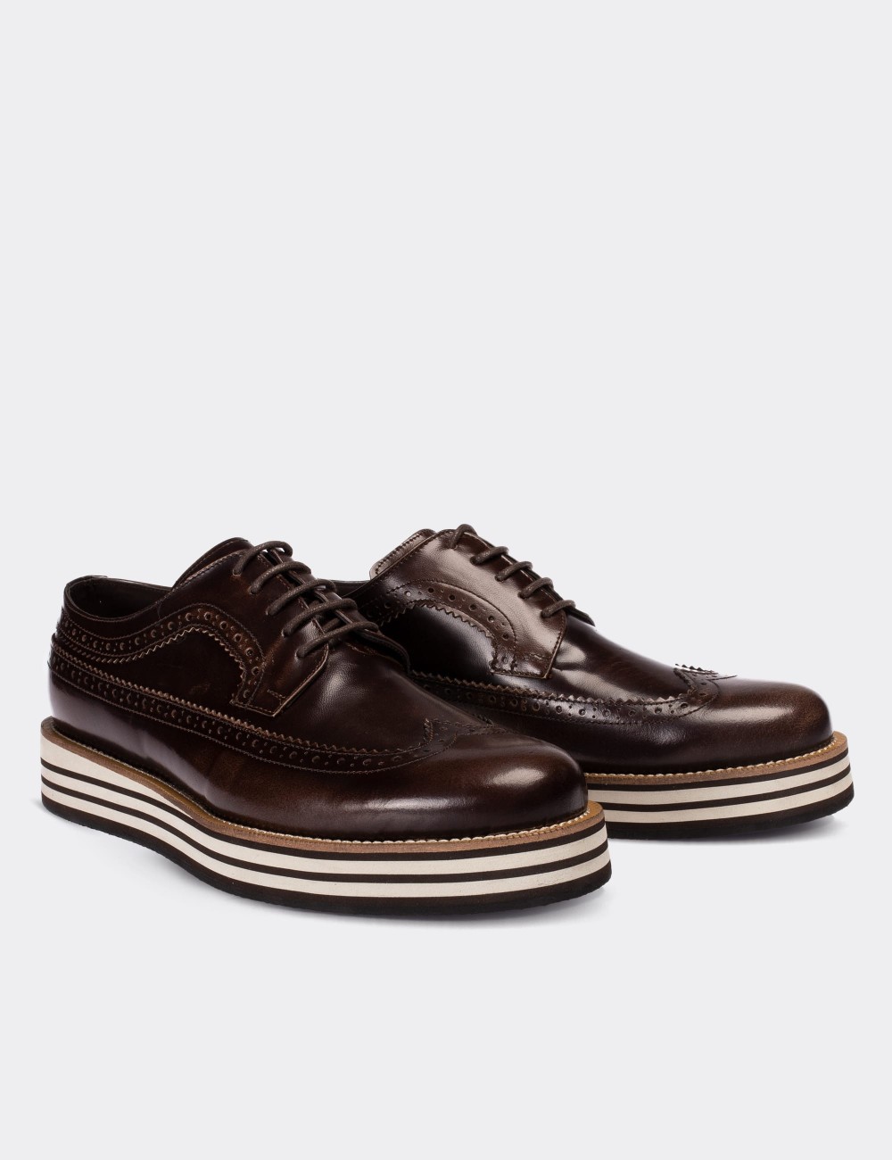 Brown  Leather Lace-up Shoes - 01293MKHVE25