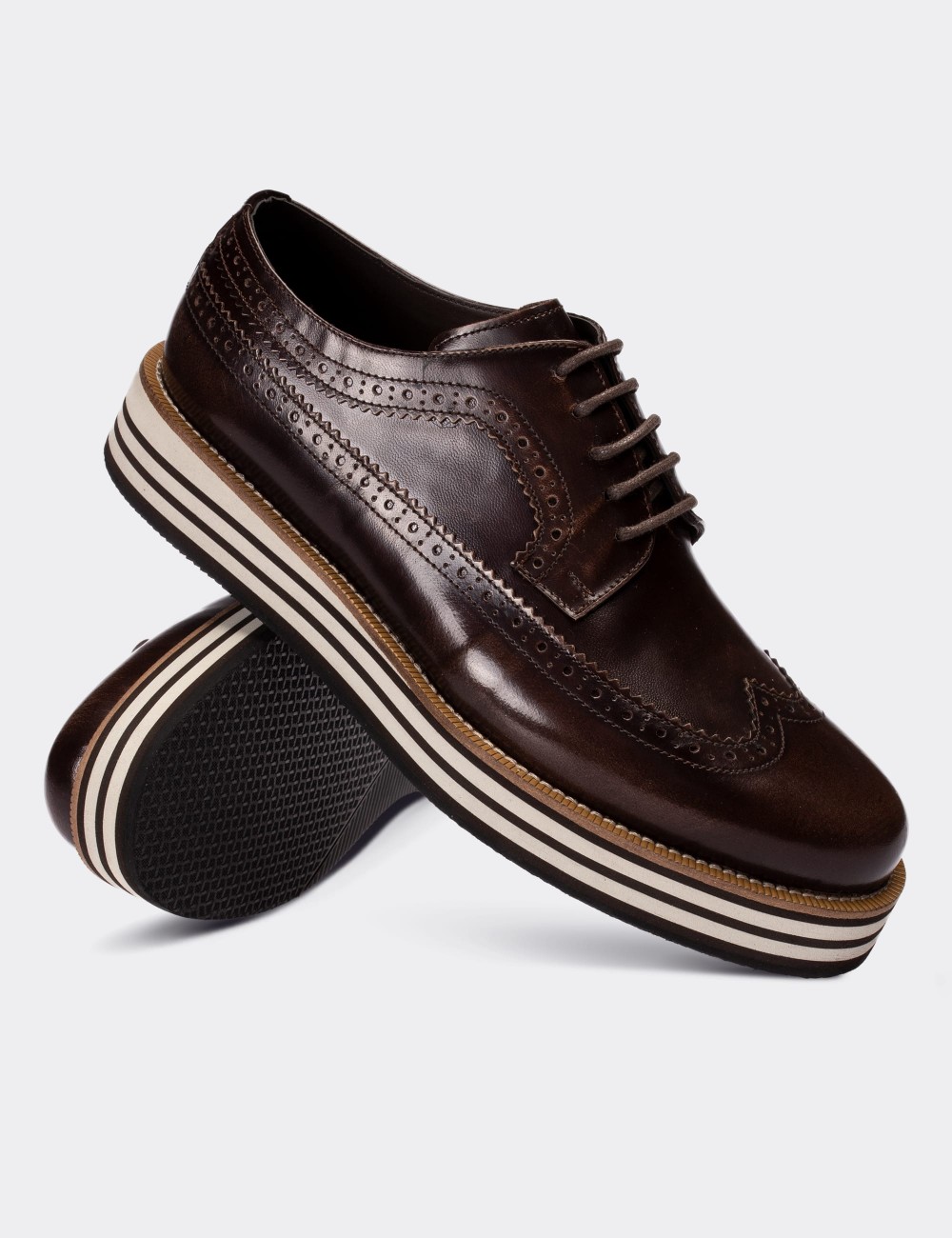 Brown  Leather Lace-up Shoes - 01293MKHVE25
