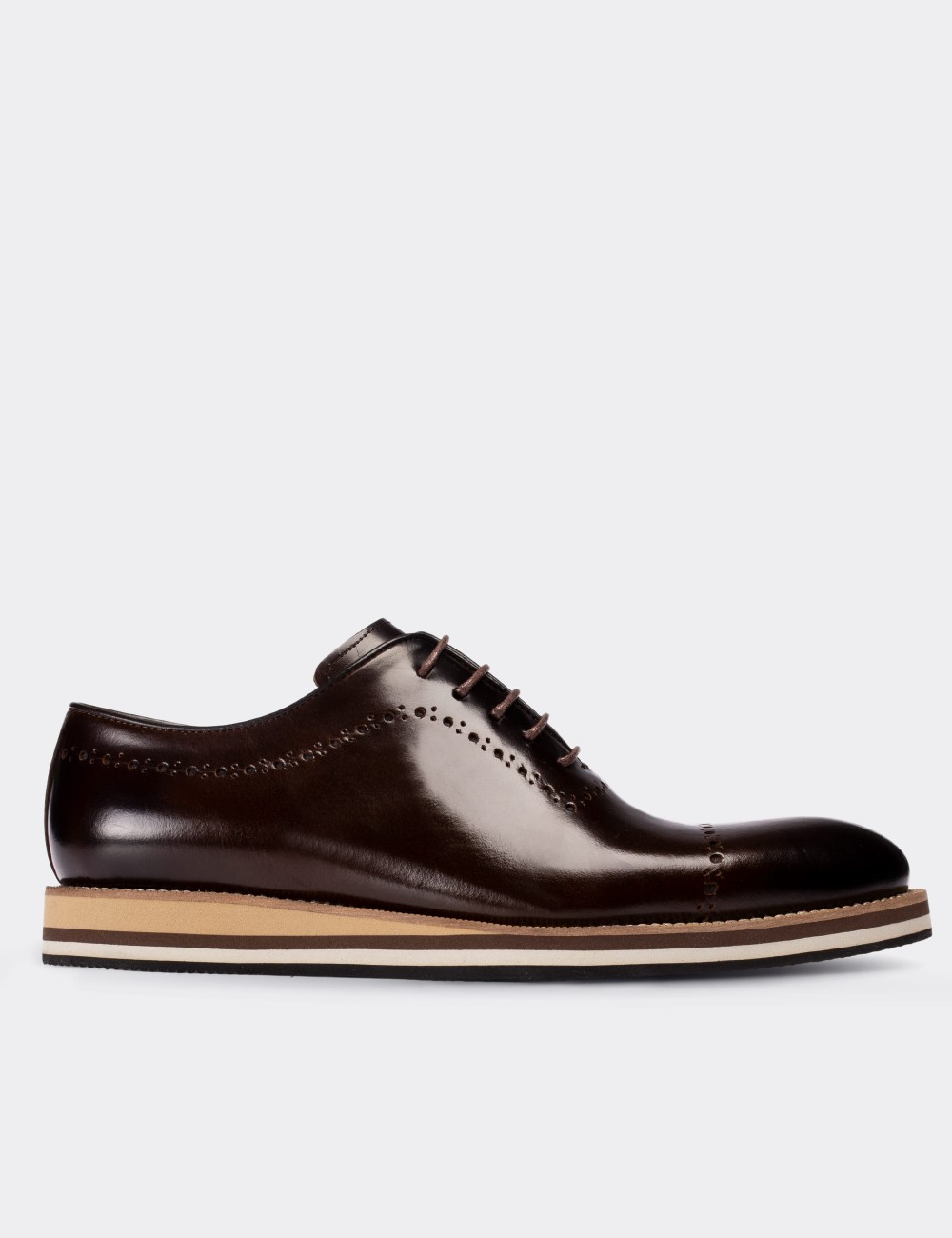Brown  Leather Lace-up Shoes - 00491MKHVE14