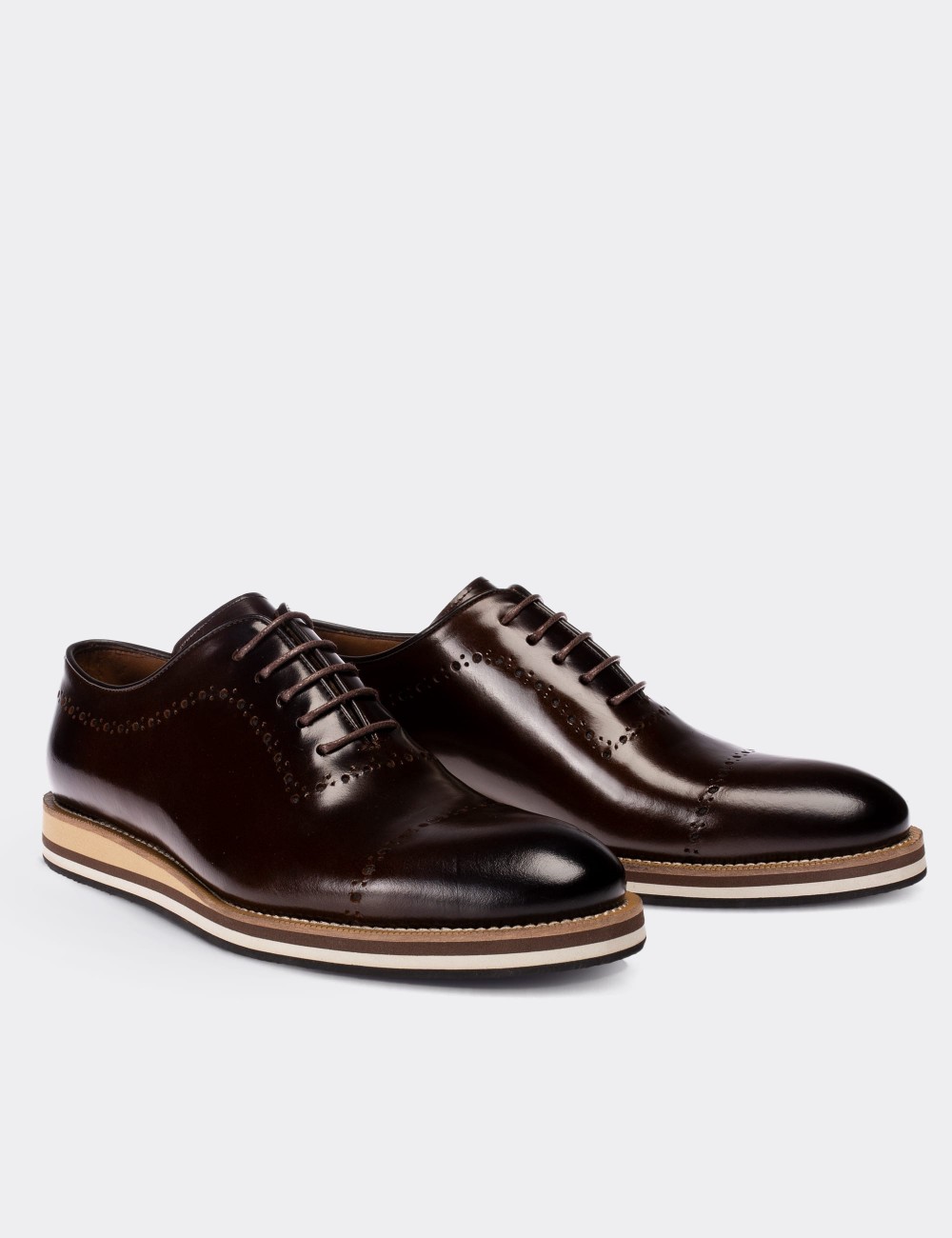 Brown  Leather Lace-up Shoes - 00491MKHVE14
