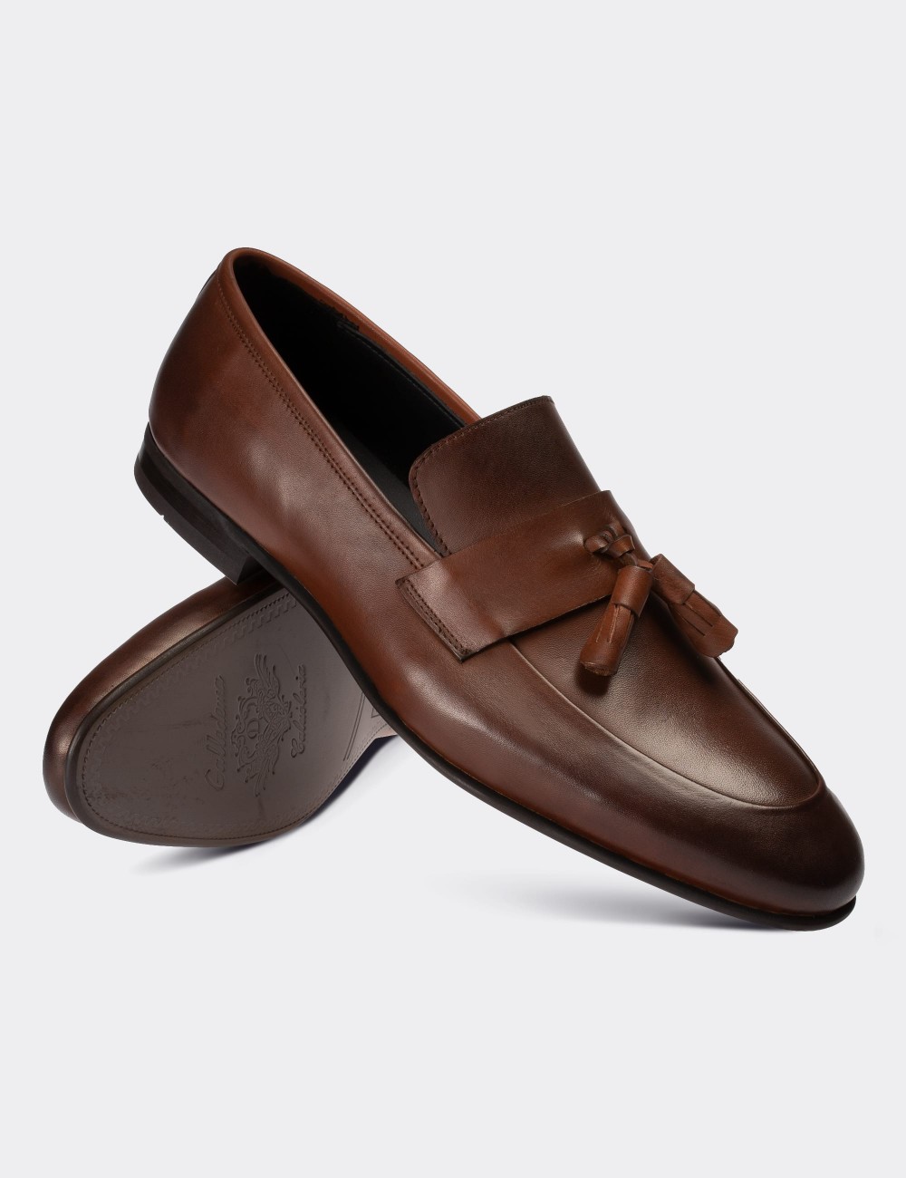 Tan  Leather Loafers Shoes - 01523MTBAM01