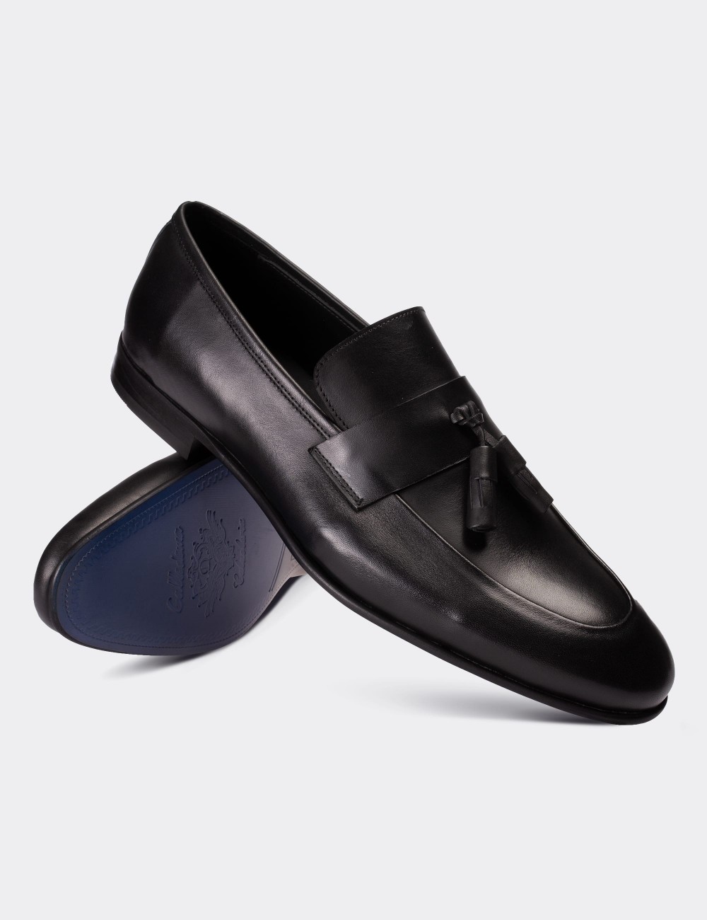 Black  Leather Loafers - 01523MSYHM01