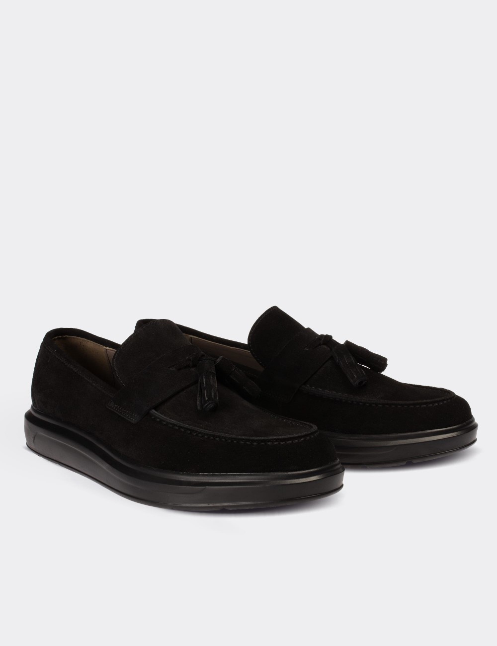 Black Suede Leather Loafers - 01587MSYHP05