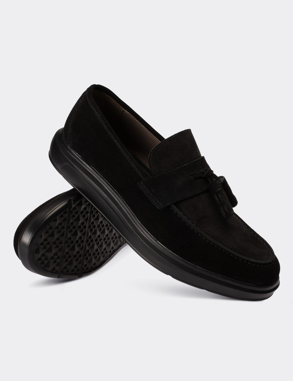 Black Suede Leather Loafers - 01587MSYHP05