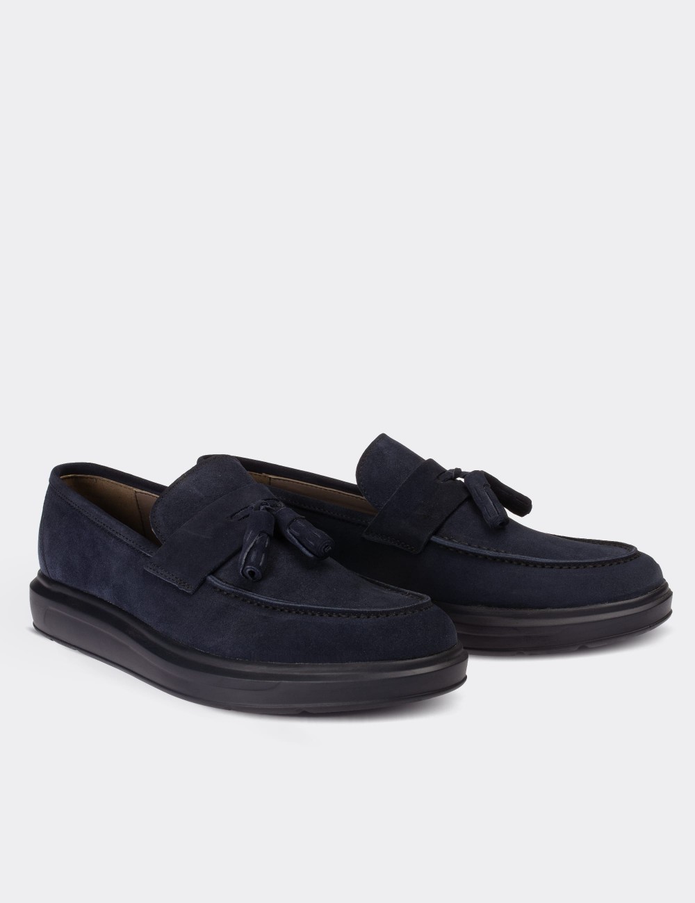 Navy Suede Leather Loafers - 01587MMVIP04