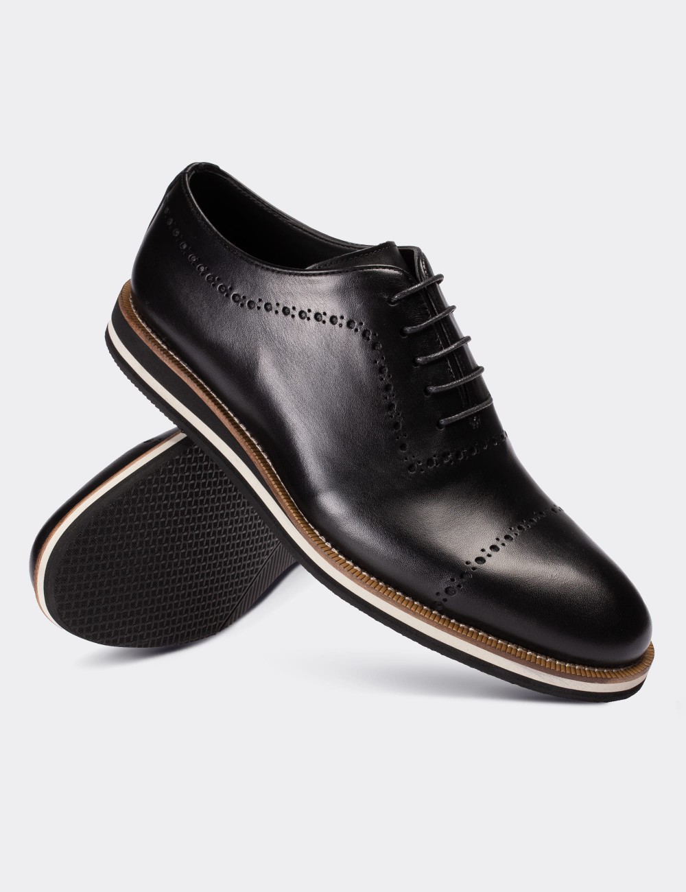 Black  Leather Lace-up Shoes - 00491MSYHE15