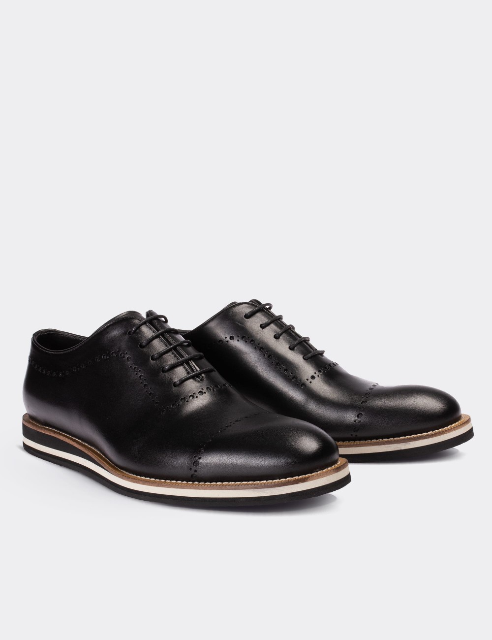 Black  Leather Lace-up Shoes - 00491MSYHE15