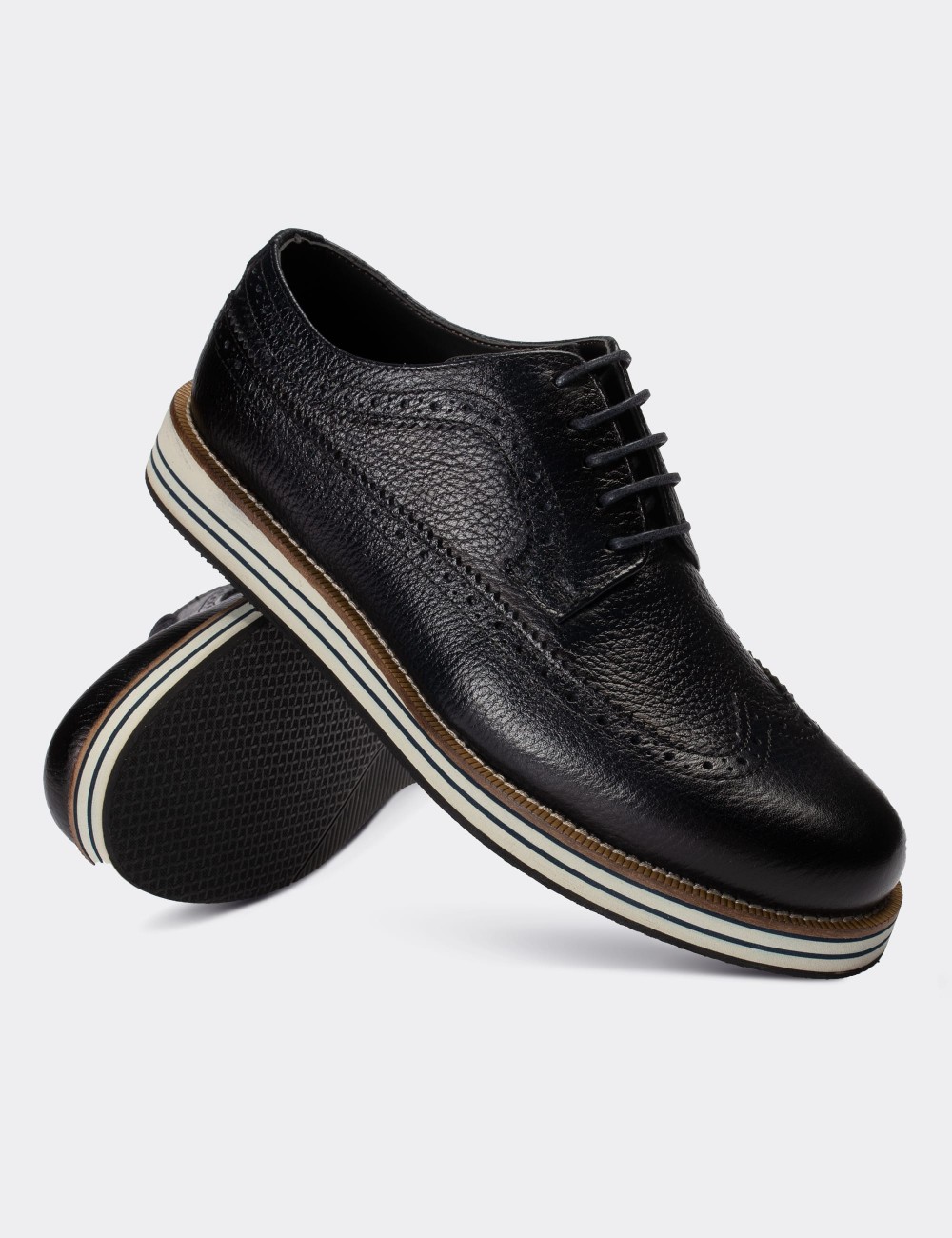 Navy  Leather Lace-up Shoes - 01293MLCVE33