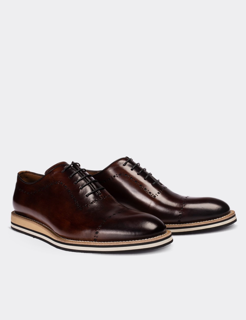 Brown  Leather Lace-up Shoes - 00491MKHVE18