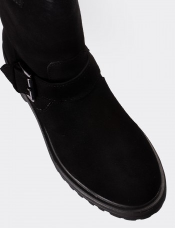 Black Suede Leather  Boots - 01805ZSYHE03