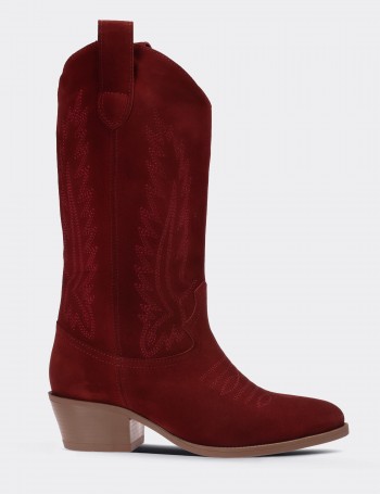 Burgundy Suede Leather Boots - E8001ZBRDC01