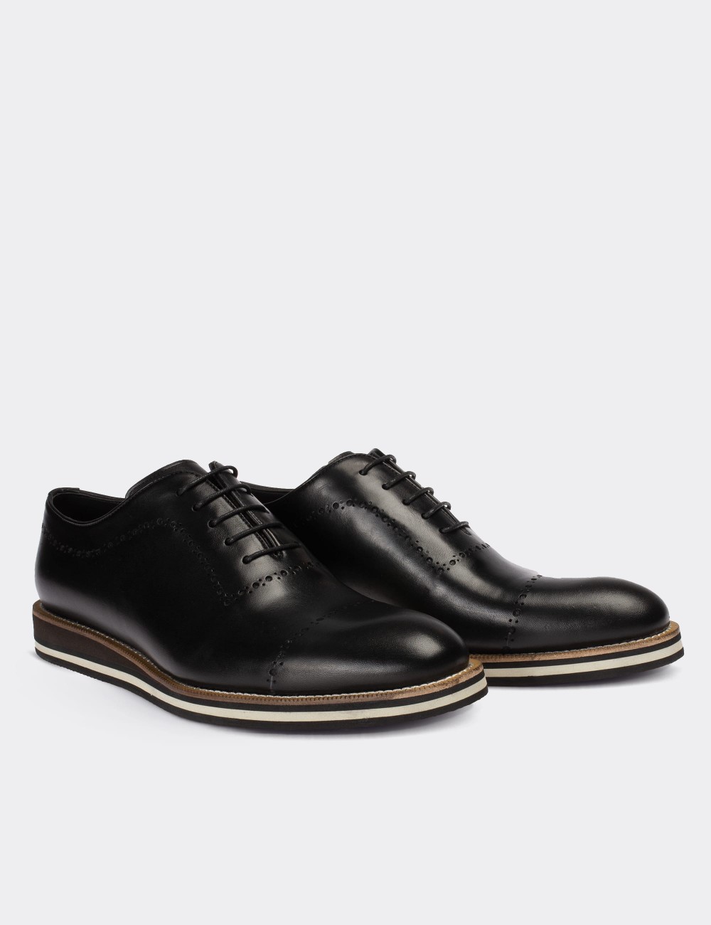 Black  Leather Lace-up Shoes - 00491MSYHE17