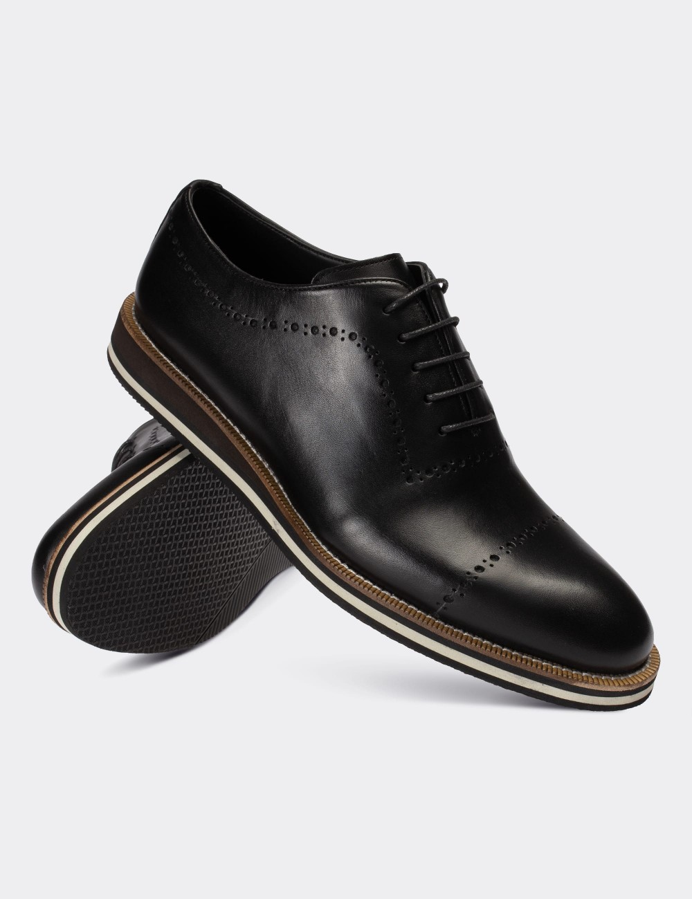 Black  Leather Lace-up Shoes - 00491MSYHE17