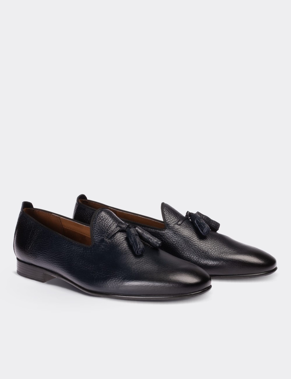 Navy  Leather Loafers - 01702MLCVM02