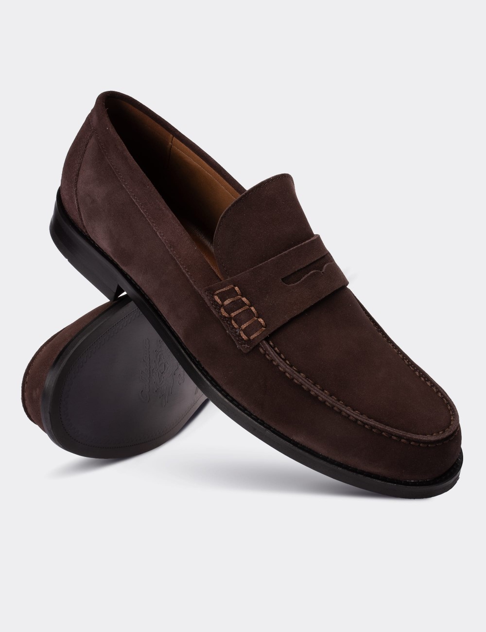 Brown Suede Leather Loafers - 01538MKHVN03