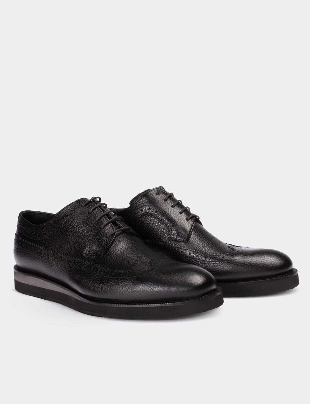 Black  Leather Lace-up Shoes - 01293MSYHE35