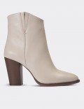 Beige  Leather Boots