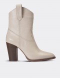 Beige  Leather Boots
