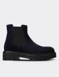 Navy Suede Leather Chelsea Boots