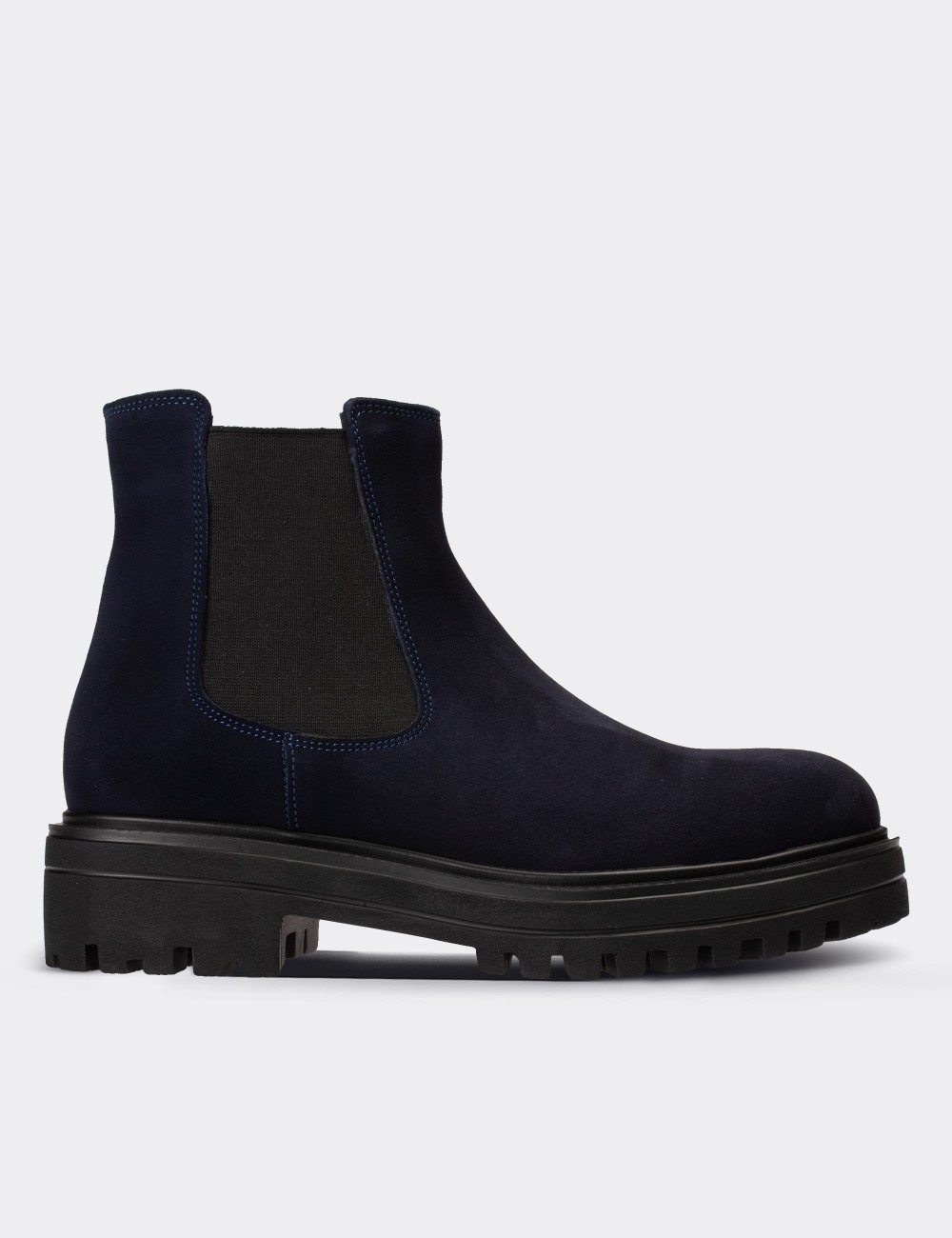 Navy Suede Leather Chelsea Boots - 01801ZLCVE01