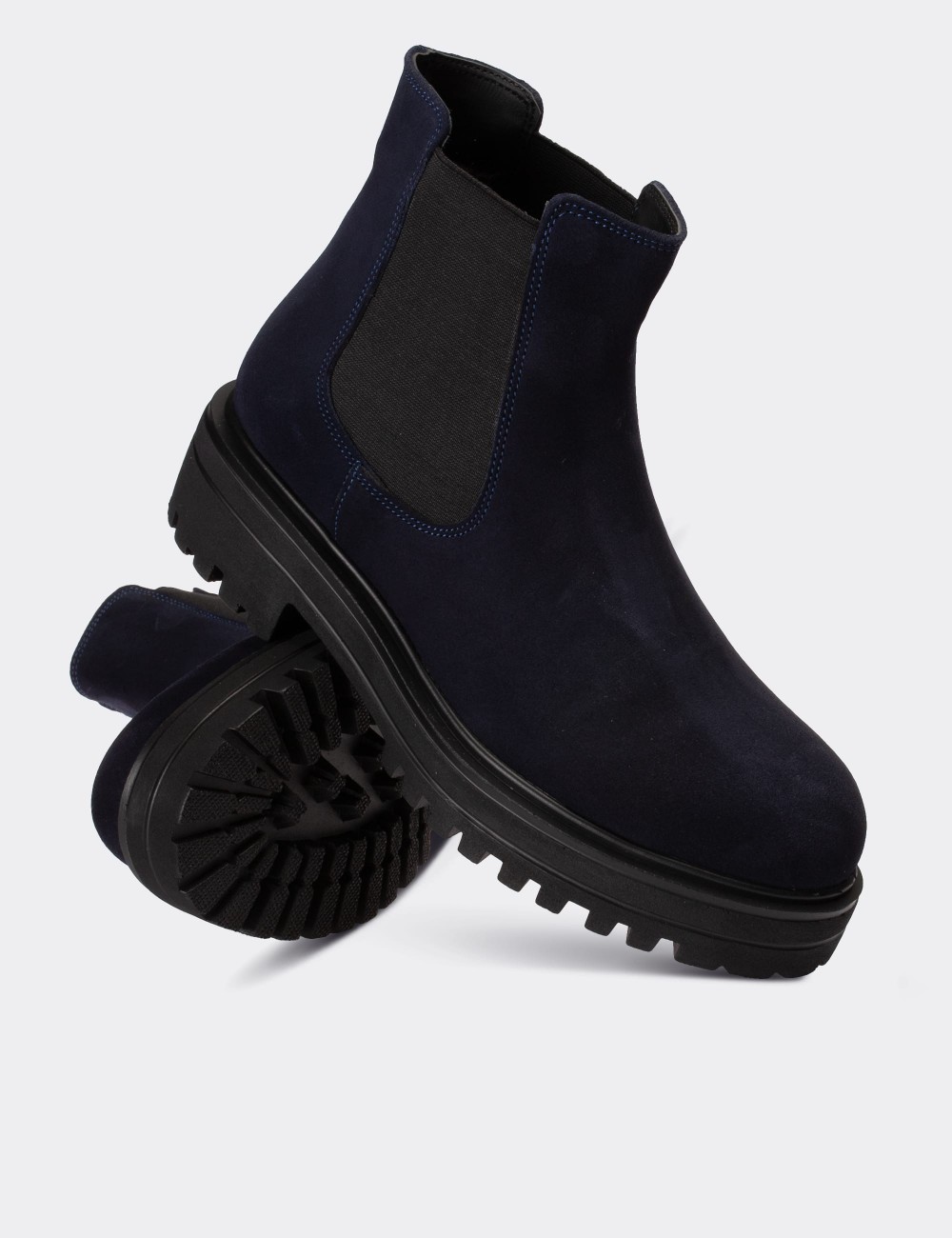 Navy Suede Leather Chelsea Boots - 01801ZLCVE01