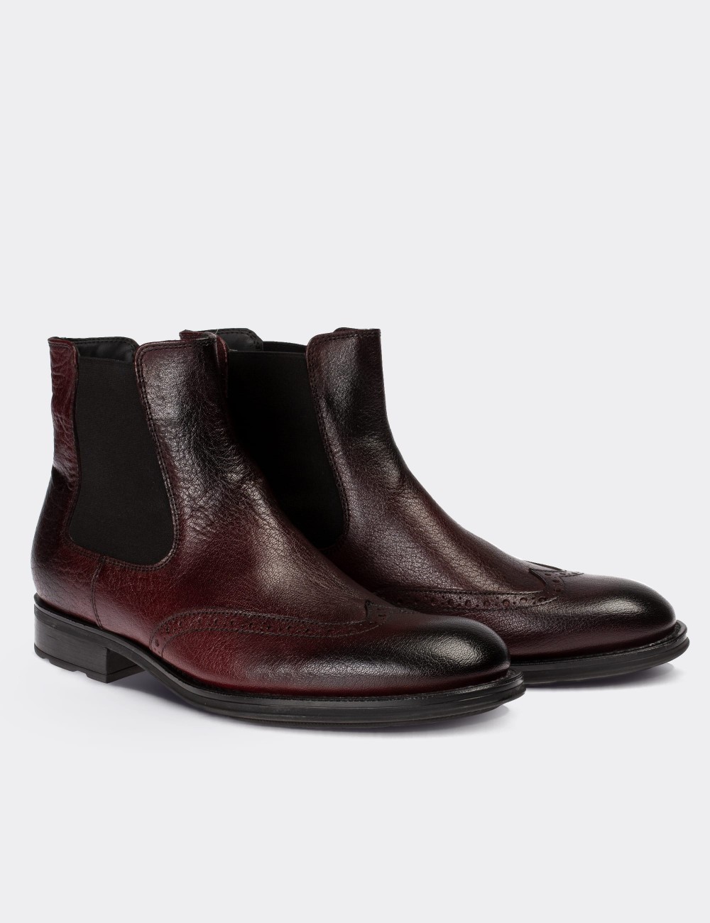 Burgundy  Leather Chelsea Boots - 01622MBRDC01