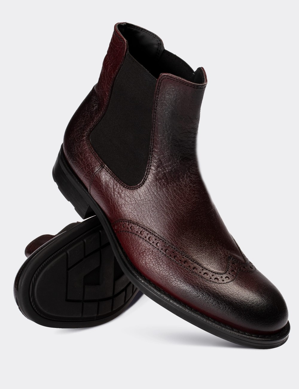Burgundy  Leather Chelsea Boots - 01622MBRDC01