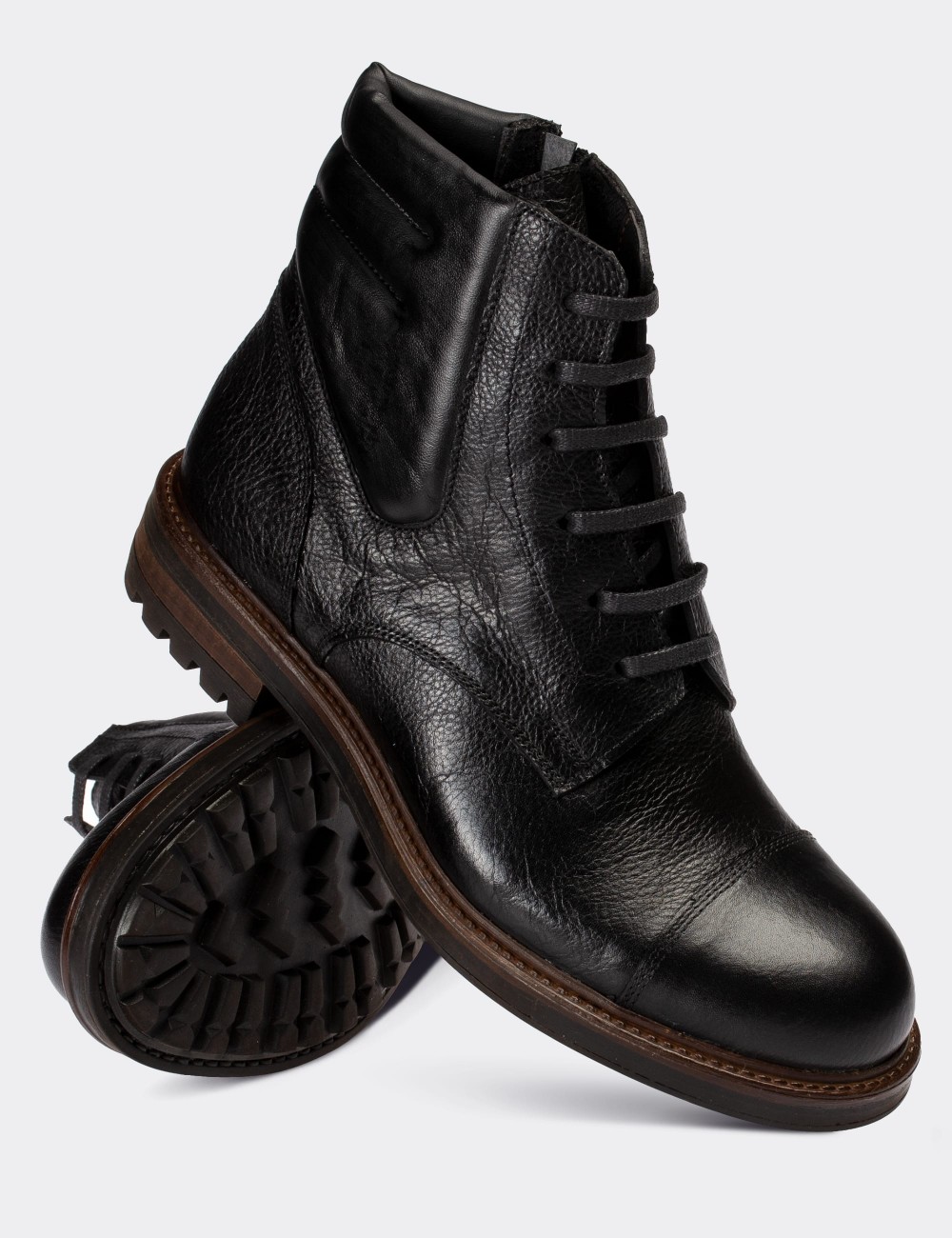 Black  Leather  Boots - 01752MSYHC04