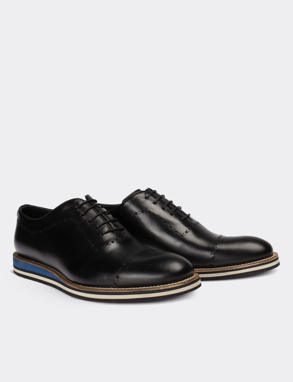 Black  Leather Lace-up Shoes - 00491MSYHE12