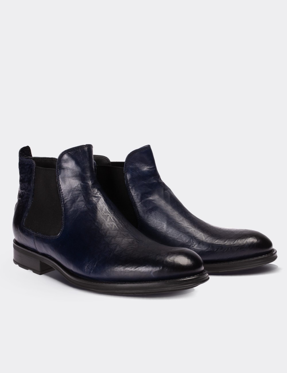 Navy  Leather Chelsea Boots - 01620MMVIC03
