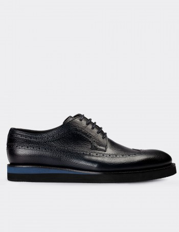 Navy  Leather Lace-up Shoes - 01293MLCVE34