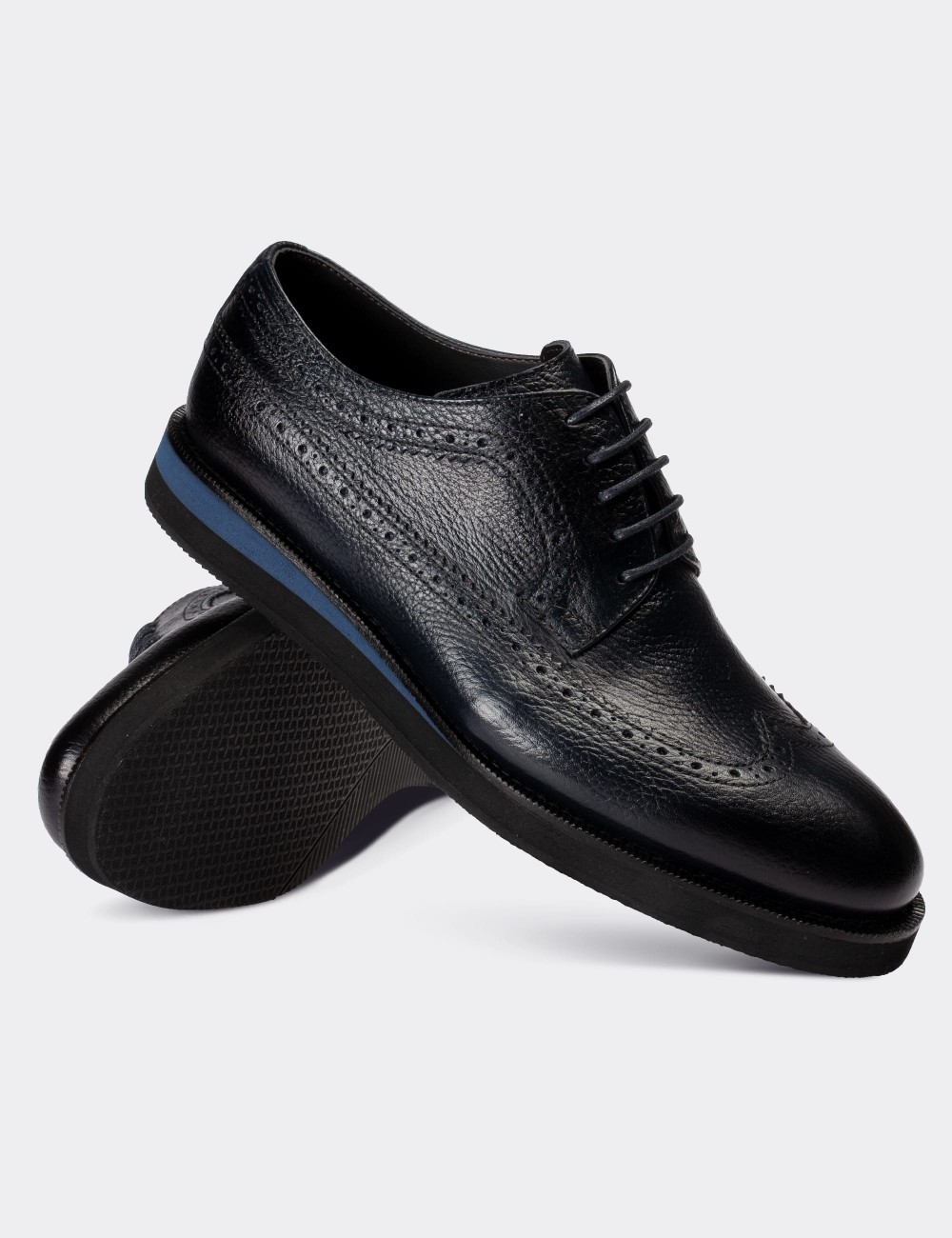 Navy  Leather Lace-up Shoes - 01293MLCVE34